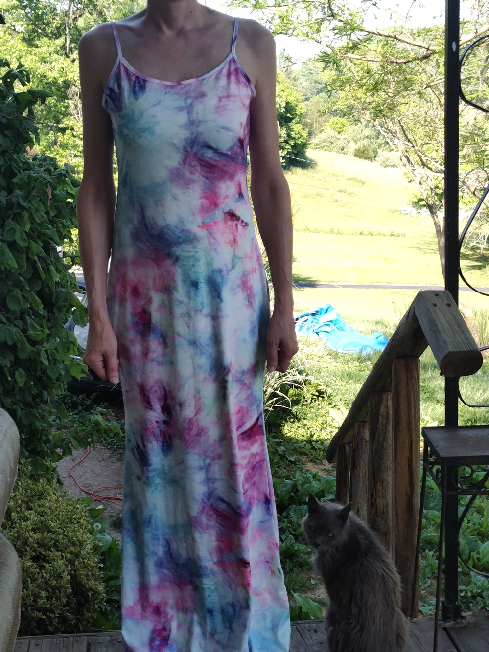 SHEIN Blue Pink Purple Tie-Dye Maxi Slip Dress